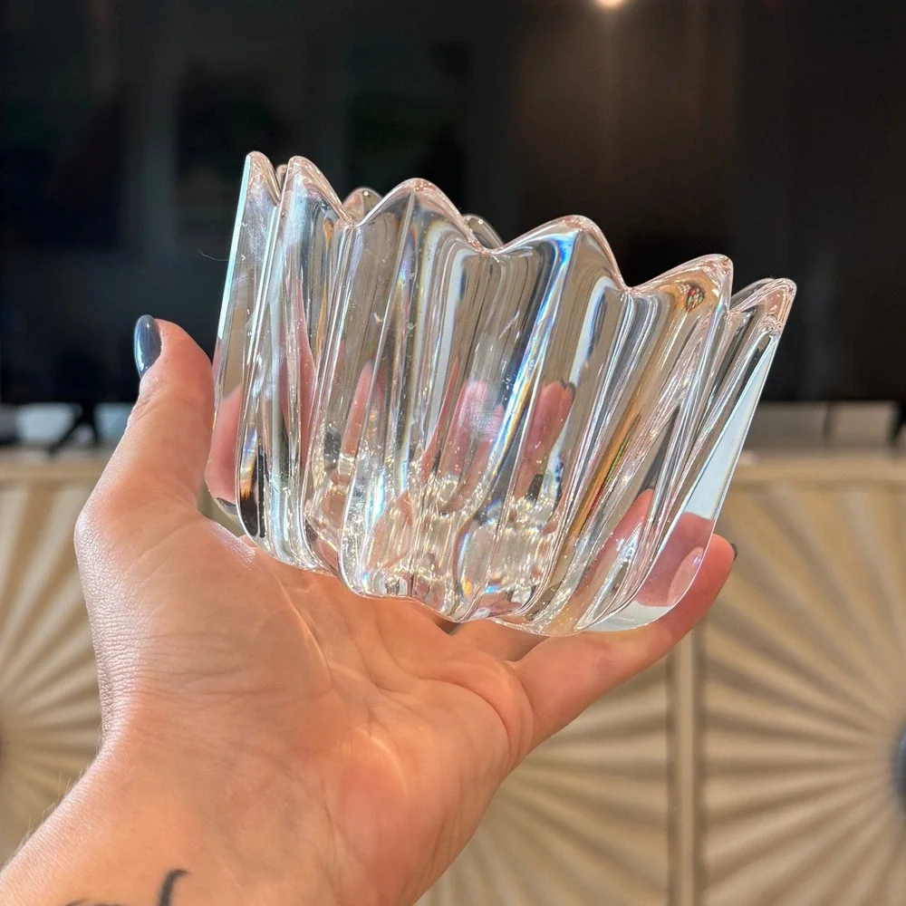 Orrefors Fleur Crystal Bowl Signed Lead Crystal Sweden 4.5